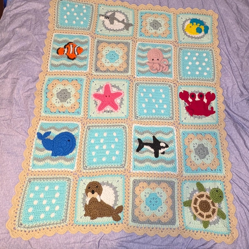 Baby-size Ocean Pals blanket made by Kitty