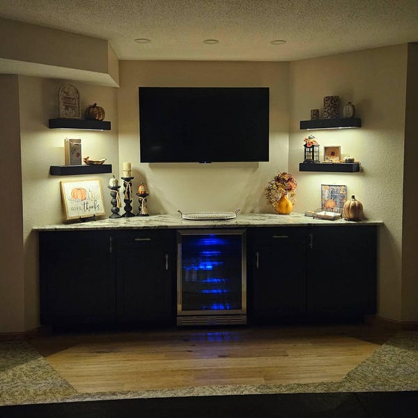 Floating Thick Wall Shellf With Lights, Wooden Shelf With Led Light ...