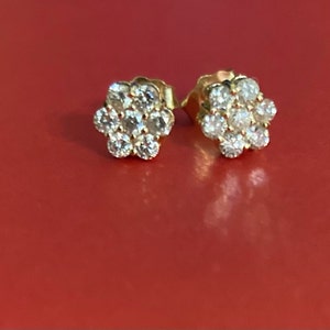 14kt Gold Diamond Earrings, Cluster Diamond Earrings, 0.42 Ct Diamond ...