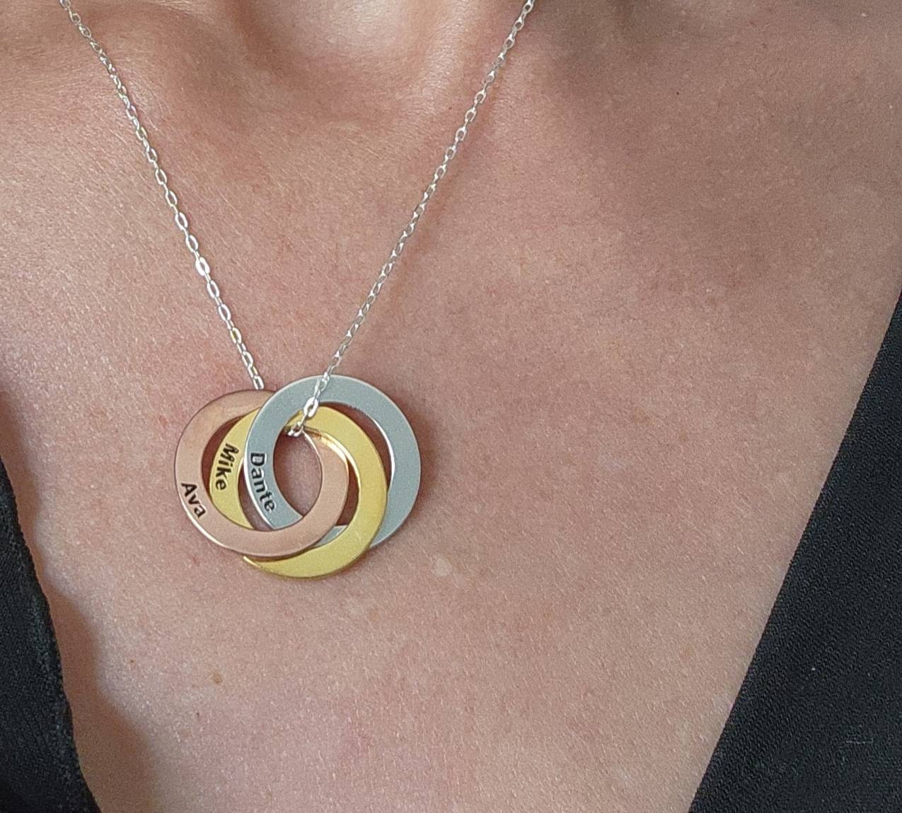 Family Necklace • Personalized Gift • Linked Circle Necklace •  Custom Children Name Rings • Eternity Necklace • Mother Gift • NM30F30