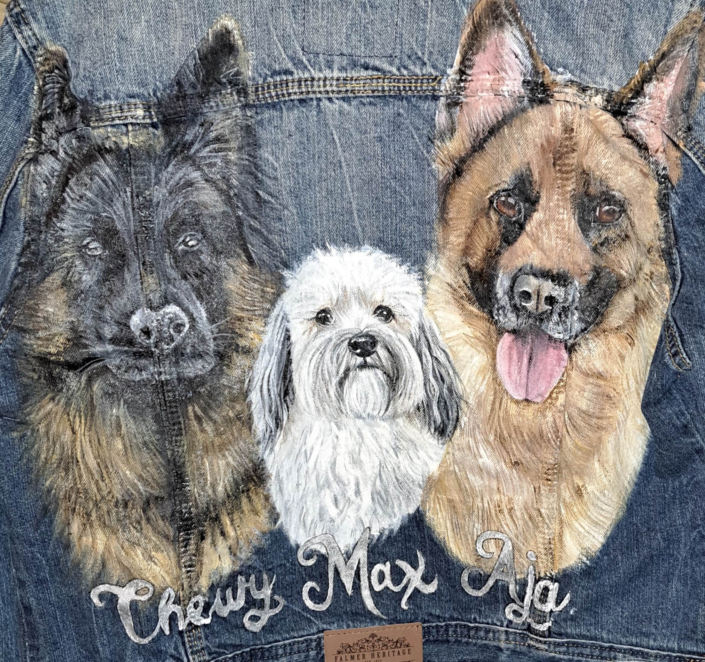 Pet Portrait Custom Denim Jacket- Hand-Painted vintage Adult denim jean Jacket- Paint from photo personalised painted pet design