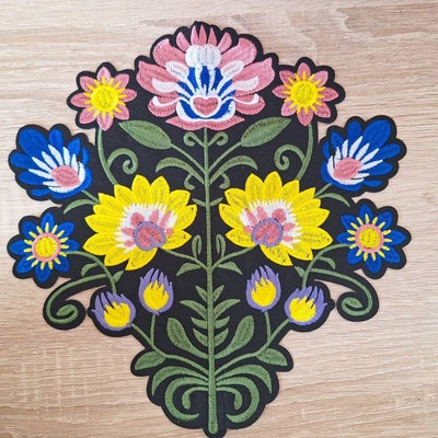 Patch Thermocollant Grand Format 18x20cm - Fleurs Et Cœurs, Pour Customiser T-shirts, Jeans, Vestes