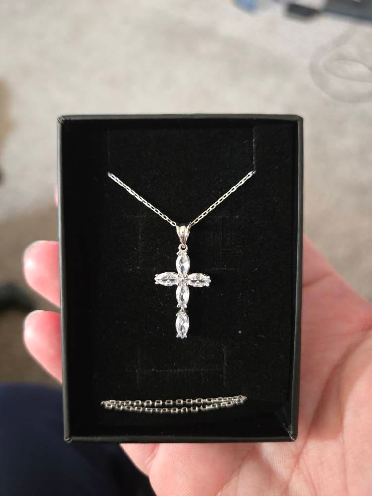 Sterling Silver Cross Necklace, Dainty Cross Pendant, Cubic Zirconia Cross Necklace, Gift Cross Pendant, Religious Charms, Christian Gifts