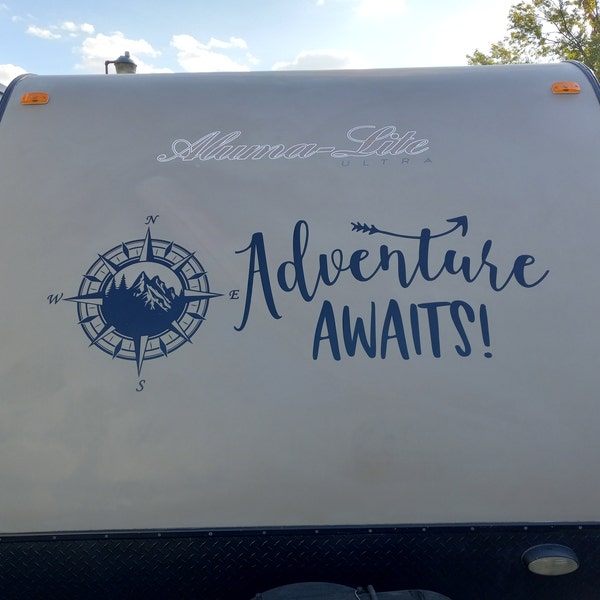 Compass Rv Decal With Mountains - Adventure Awaits Camper Decor Vinyl ...