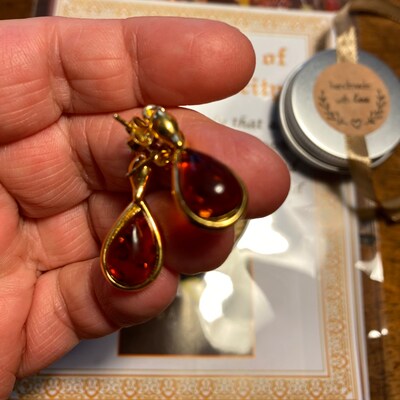 925 Argento Sterling & Vera Ambra Baltica Rotondo Pietra Moderna