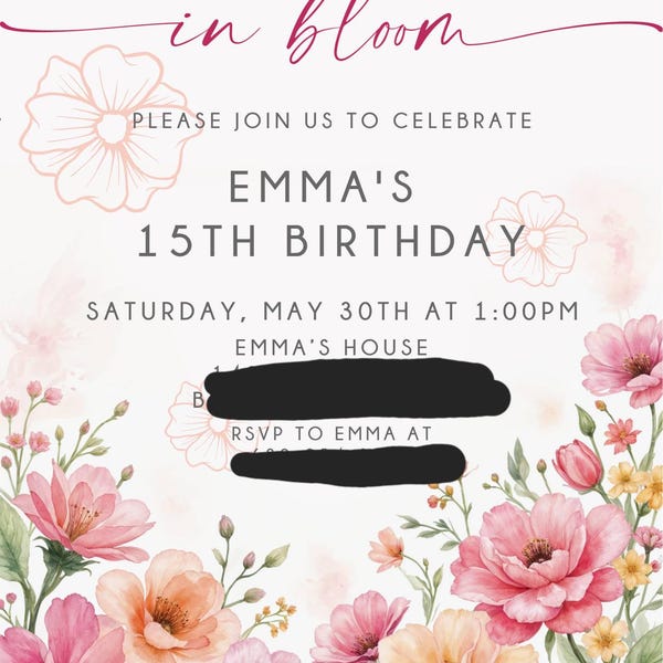 Editable Flower Bloom Invitation, Wildflower Birthday Invitation ...