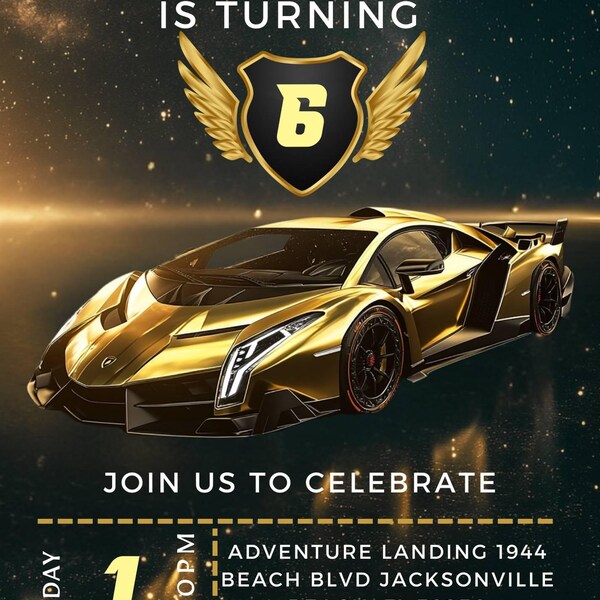Editable Lamborghini Birthday Invitation Card , Race Car Theme for Boys ...