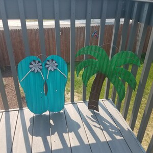 Turquoise Corrugated Tin Flip Flops / Flip Flop Summer Decor / | Etsy