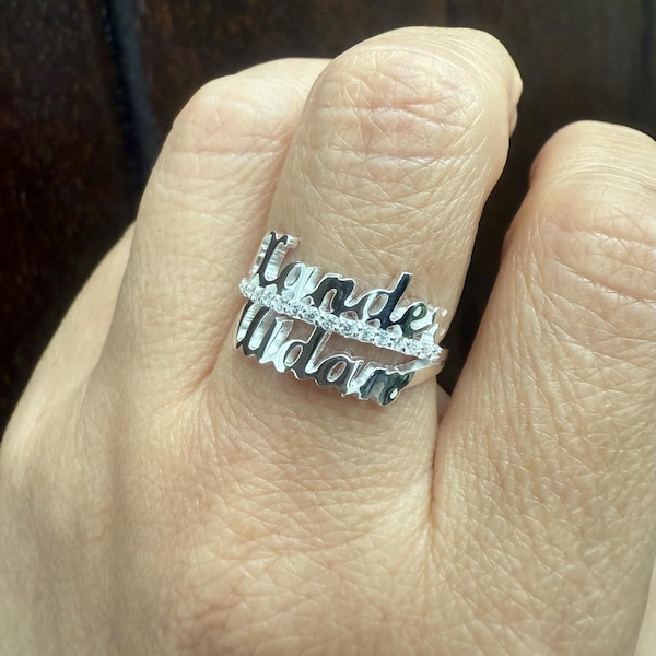 Dual Name Rings Dainty Name Ring, Double Name Ring, Two Names Ring, Personalized Gift ...