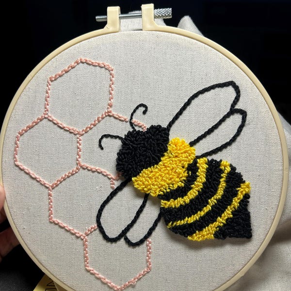 Honey Bee Punch Embroidery DIY Kit Punch Needle Floss - Etsy