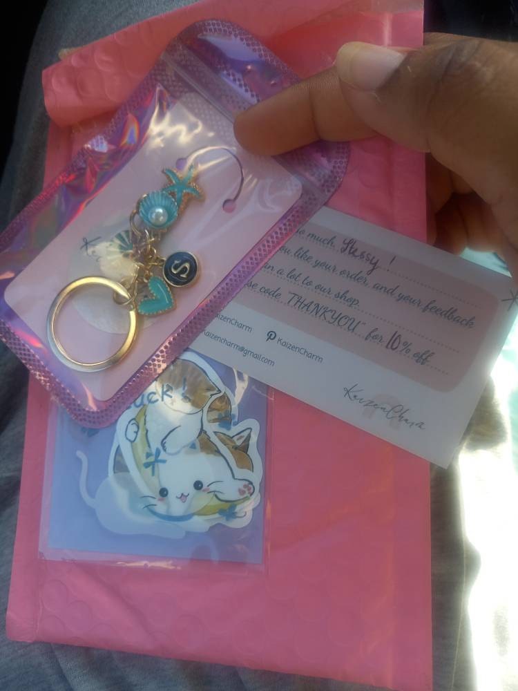 Ocean Keychain with Starfish, Seashell, Pearl Charms | Custom Initial | Purse Dangle Accessory | Best Friend | Birthday Gift