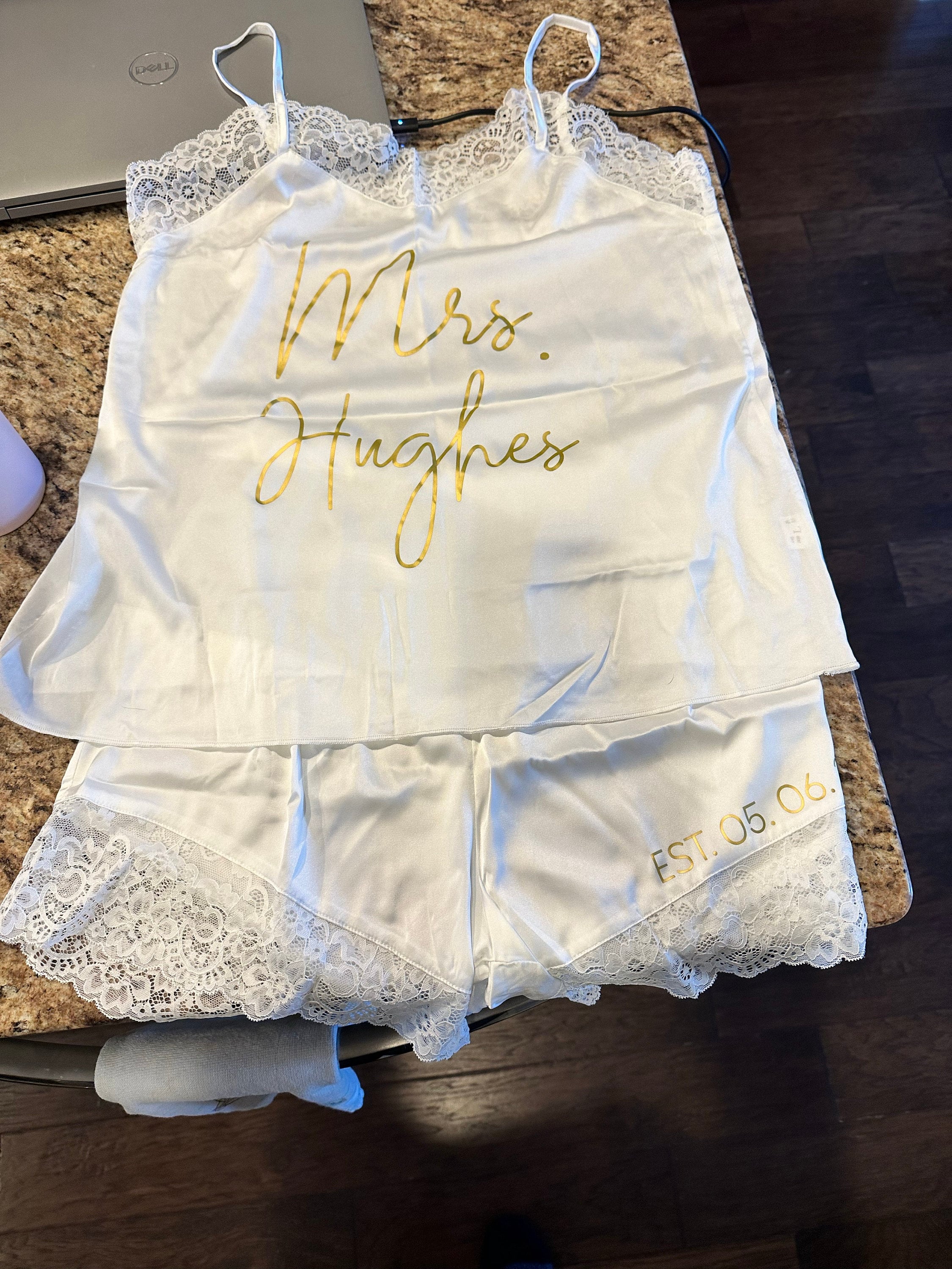 Personalised Lace Bridal Outfit, Lace Bride Pajamas, Bride Lacey Pjs, Honeymoon Outfit, Bride Gift, Mrs. Gift, Bridal Shower Gift Set, Bride Lingerie