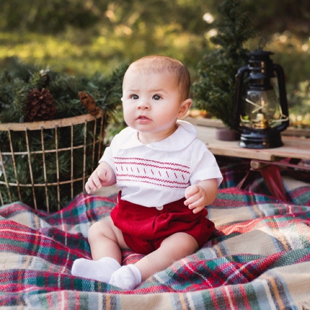 Baby boy smocked christmas outfits 2025