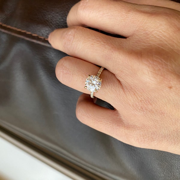 Moissanite Platinum-Plated Side Stone Ring