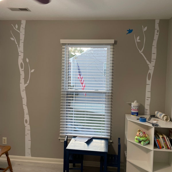 Nursery Birch Tree Wall Decal Forest With Snow Birds and Deer Vinyl ...