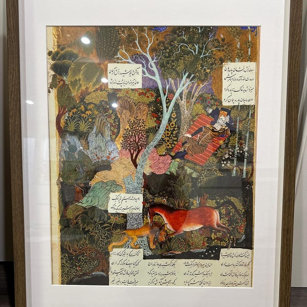 Rostam Sleeps While Rakhsh Fights A Lion (traditional Persian Art From ...