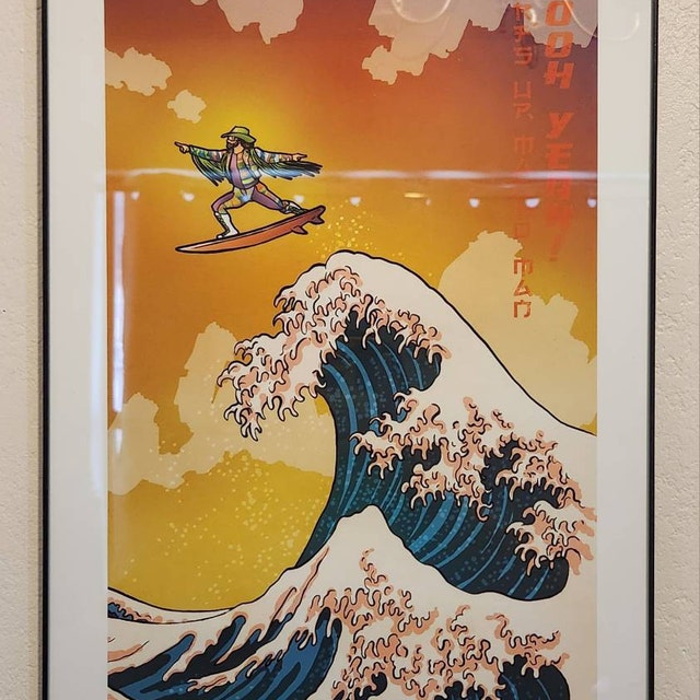 SURFS up SILVER SURFER - Great Wave Inspired - 11x17 Art