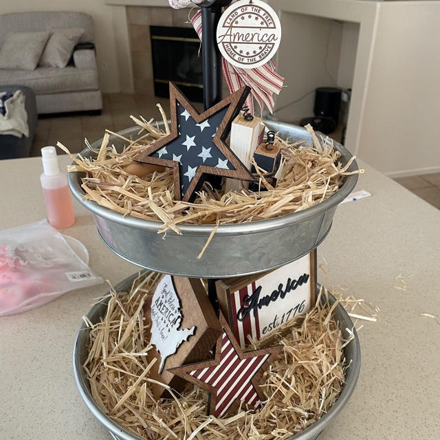 Aurlik Farmhouse Tiered Tray Decor Set - Beautiful Year Round Seasonal Holiday Decoration Bundle Perfect Valentines Day Christmas Centerpiece Designs H
