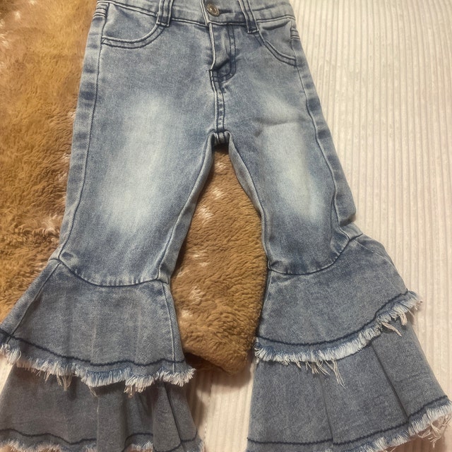 Kids Light Washed Double Flare Rodeo Bell Bottom Jeans
