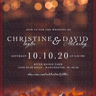 Romantic Fall Wedding Invitation,fall Leaves,glowing Lights,bubble ...