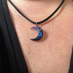 Black Purple Violet Crescent Moon Necklace, Half Moon Choker