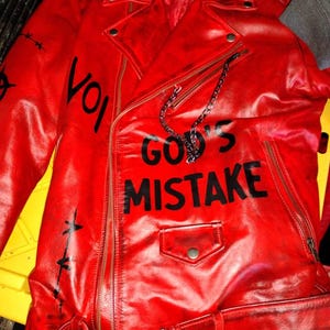 Hand-painted Graffiti Punk Leather Biker Jacket - Spiked Gothic