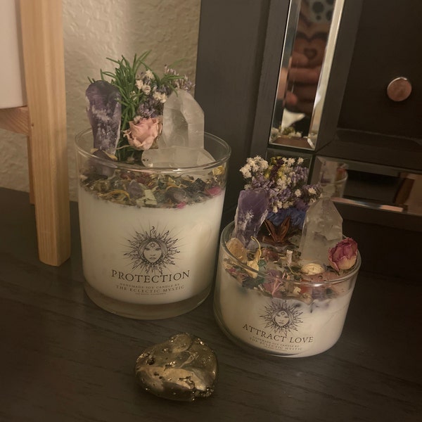 Attract Love Intention Candle Packed With Crystals, Herbs & Flowers ...