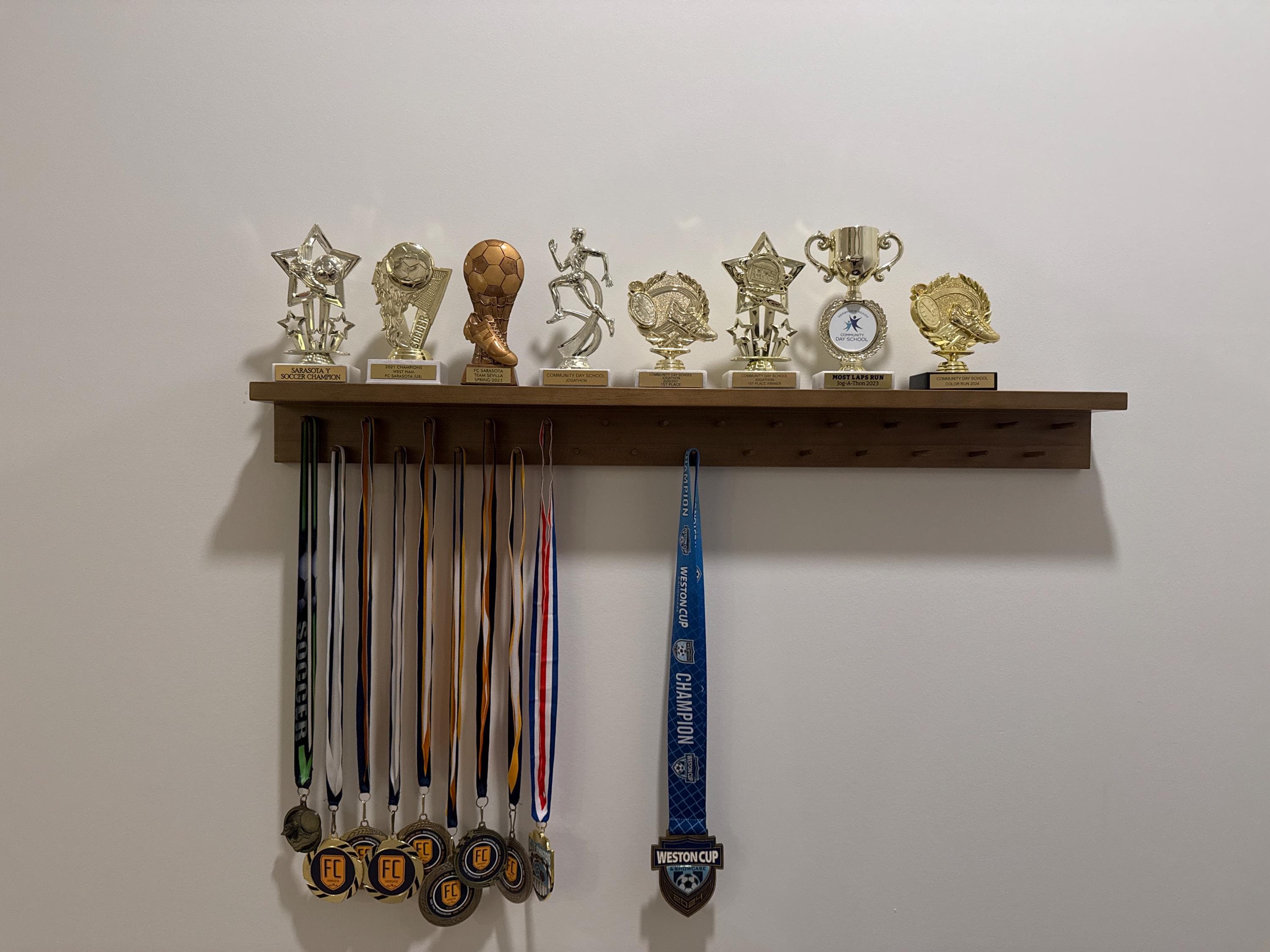 Medal Awards Rack Ultimate Medal Hanger Display and Trophy Shelf - Multi-Purpose Trophy and Medal Holder,  Solid Wood  and Patented Display