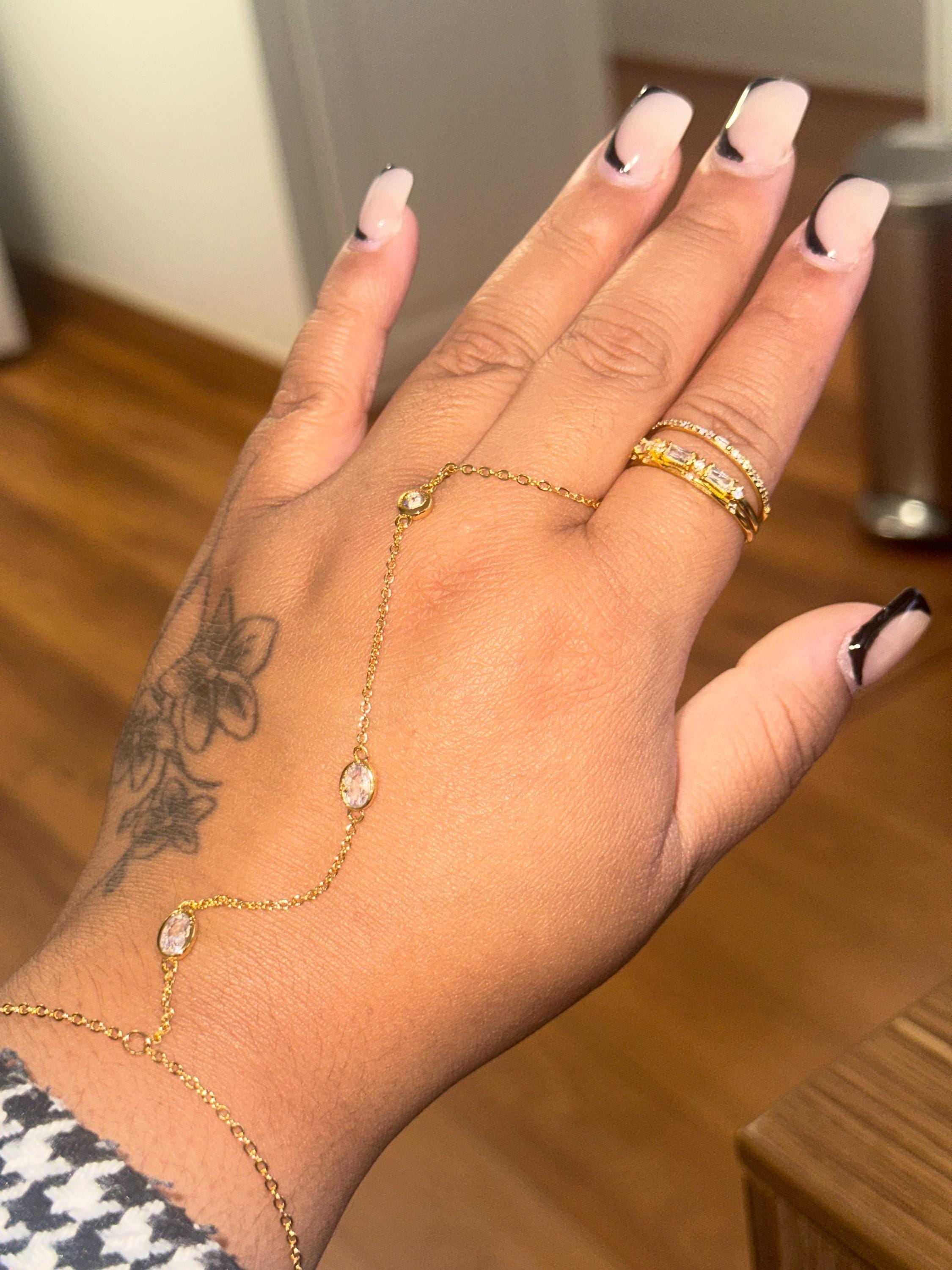 Hand chain 16K Gold Bracelet Dainty plated Hand Chains Bracelets for Her Link Ring Bracelet