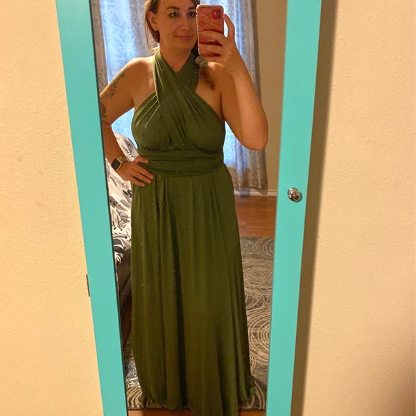 Halter Multi Wear Convertible Bridesmaid Dresses Olive Green
