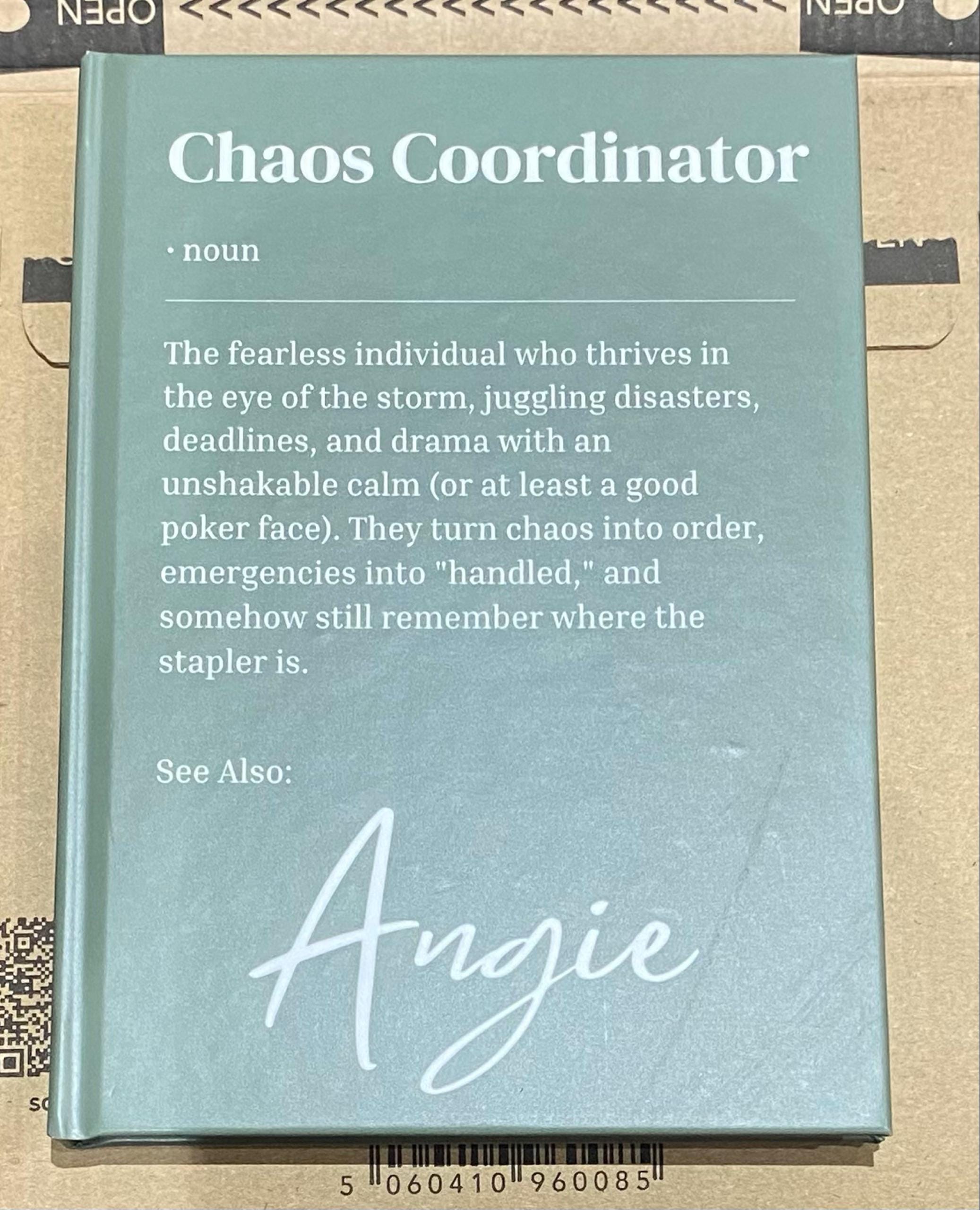 Funny Personalised Chaos Coordinator Notebook  Co-worker Gift, , New Year Gift for colleague, Work Secret Santa