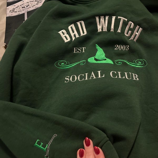 Plus Size Wicked Glinda & Elphaba Grid Lightweight French Terry Sweatshirt Color Black Size 1x