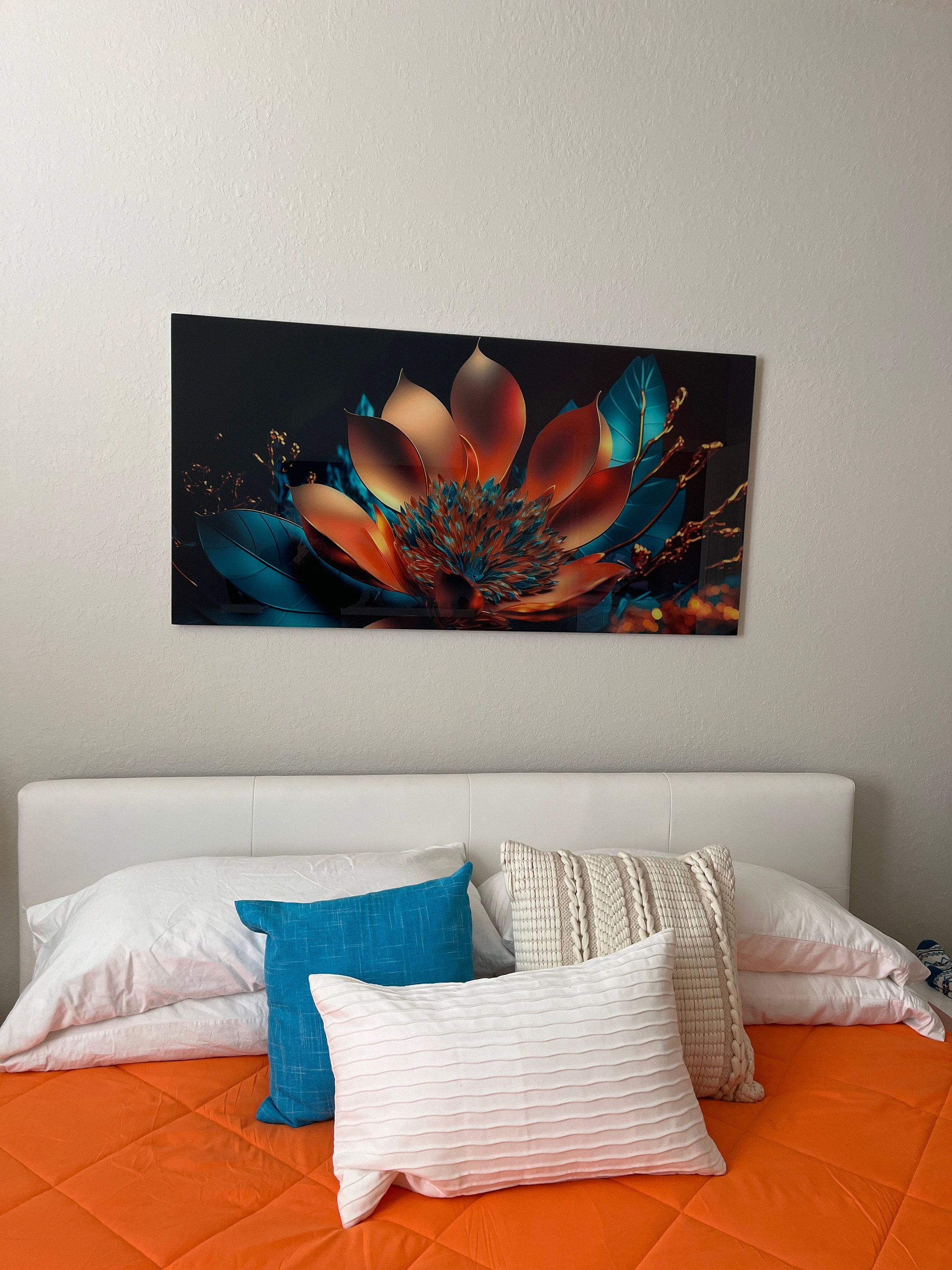 Tempered Glass Wall Art, Extra Large Wall Decor, Living Room Home Decor, Flowers Glass Painting, Decor for Bedroom, Housewarming Gift