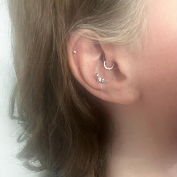 14K Solid Gold Diamond Rook Helix Hoop Earring, Gold Diamond Tragus ...