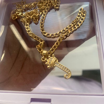 Gold Crown Initial Letter Necklace, Crystal Zircon Alphabet Pendant ...