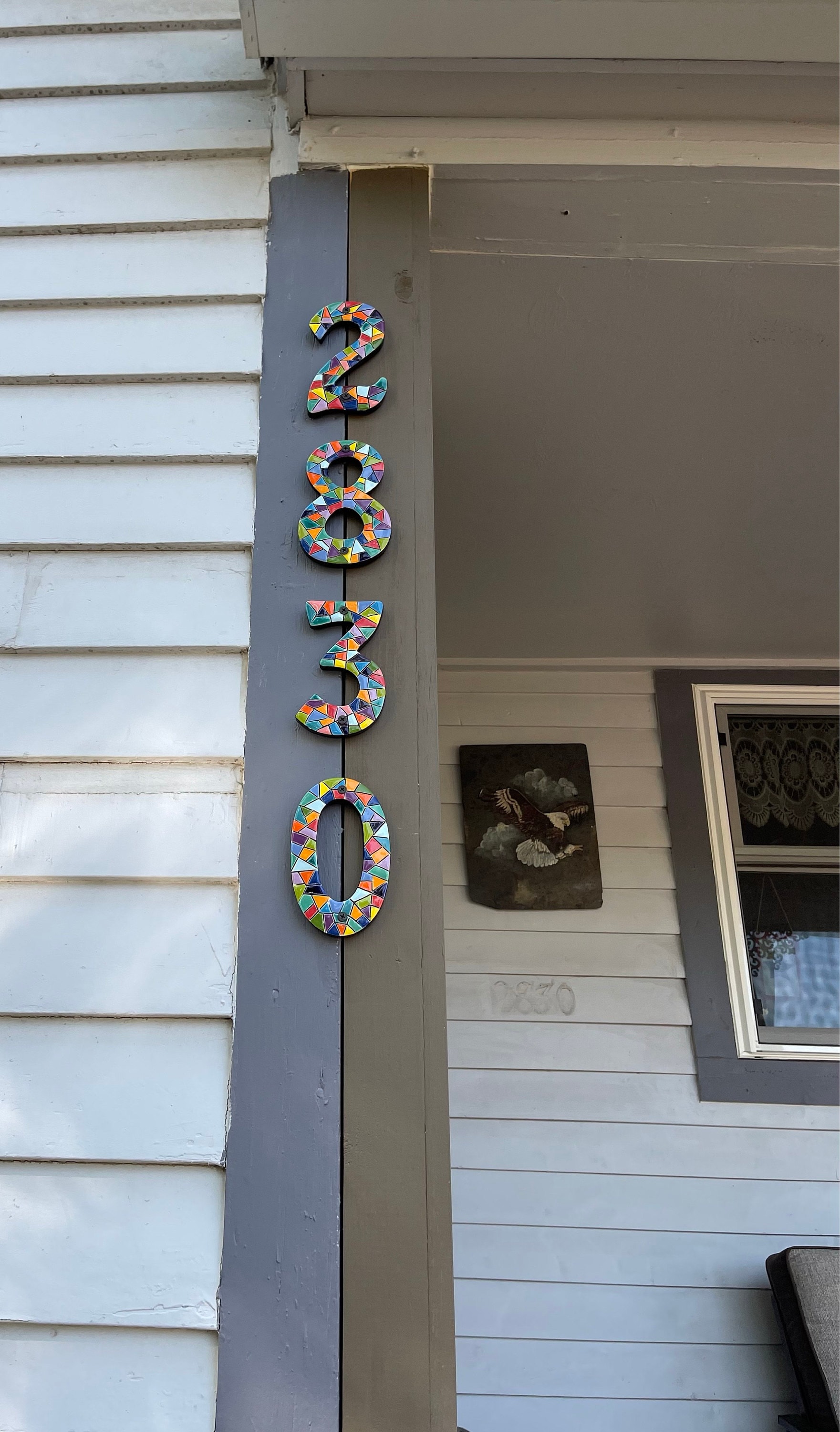 Ceramic numeral with mosaic ornaments, custom numbers wall decor, house numbers, anniversary numbers, ceramic art, tile wall hanging