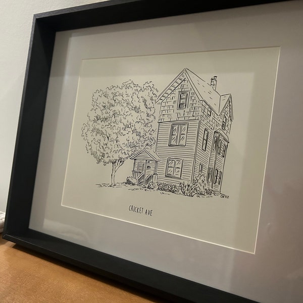 Custom House Hand-drawn Sketch 8x10 Pen Ink Drawing Doodle Bar Home ...
