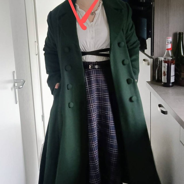 Winter Warm Wool Coat for Women, Long Wool Outwear, Green