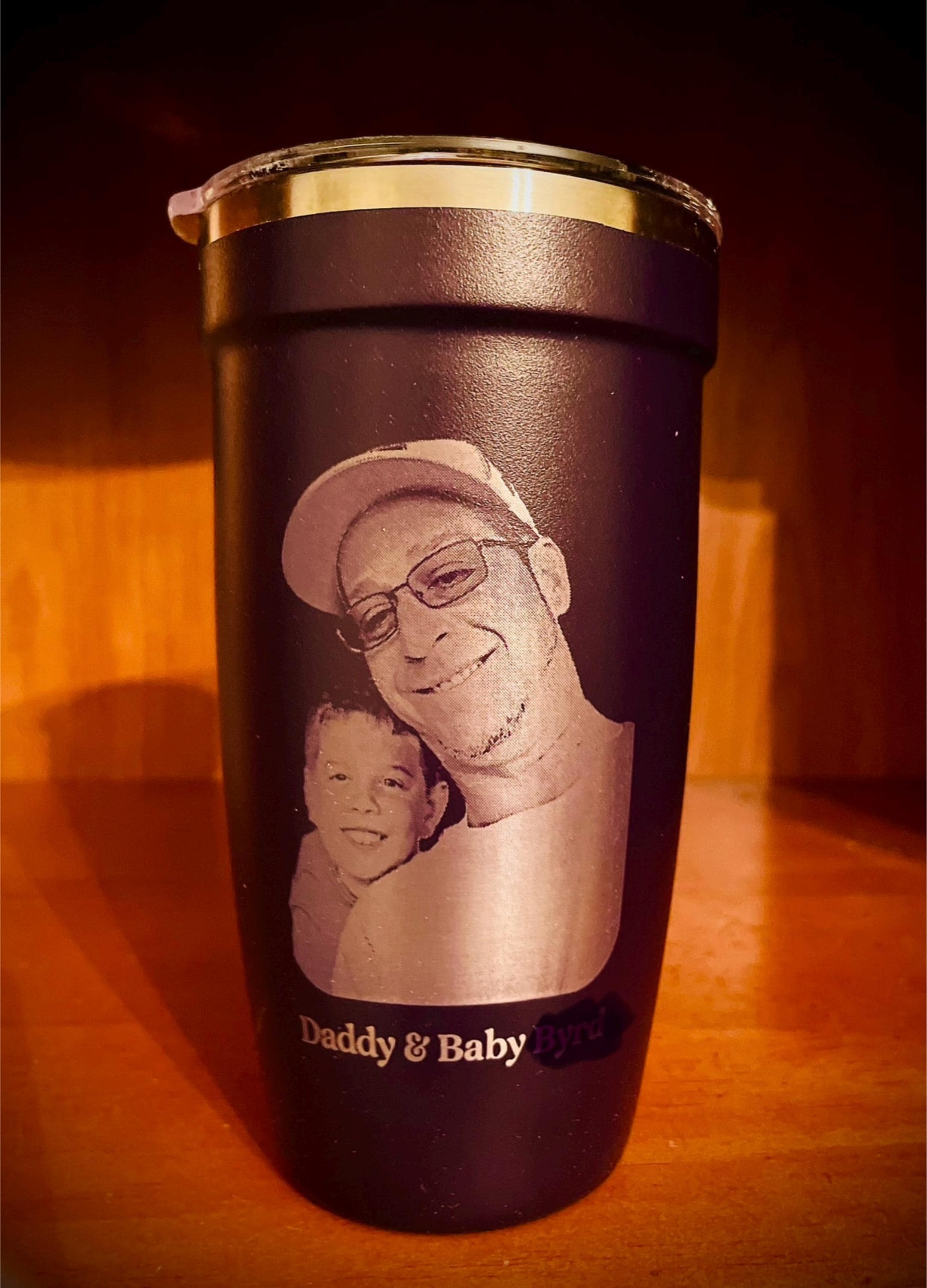 Personalized Father&#39;s Day Gift • Photo Engraved Dad Tumbler • Gifts for him • Dad and Daughter Portrait • Insulated Coffee Travel Mug • P16