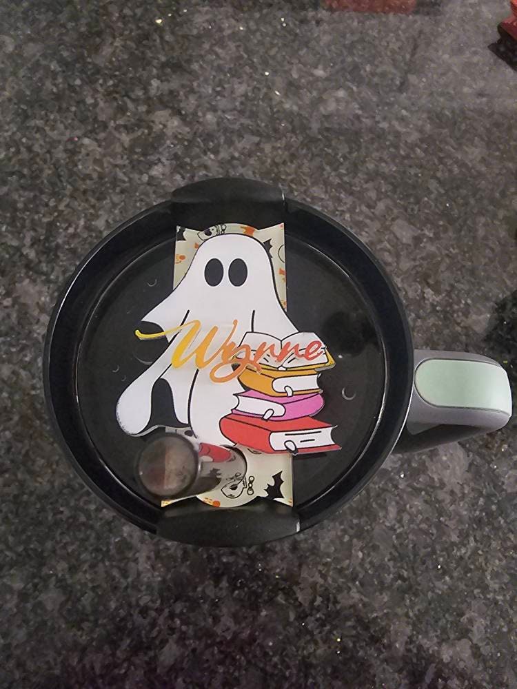 Personalized Ghost reading 20/40oz tumbler Name Tag| Cup Accessory, Halloween Tumbler|Tumbler Name Tag, Bookish Halloween, Reading Halloween