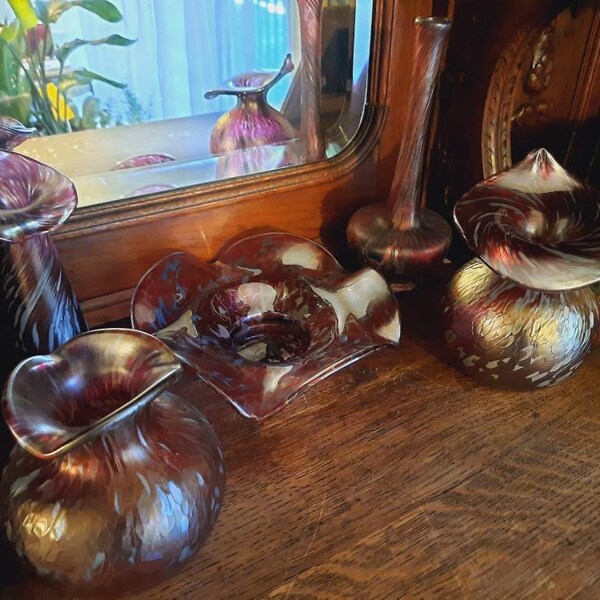 Art Deco Depression Glass Bowl & Platter Set, Scandinavian Hand Painted ...