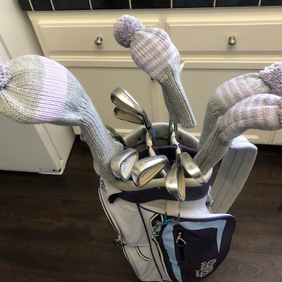 Knitted Golf Head Covers With Pom Poms Custom Set of Golf - Etsy