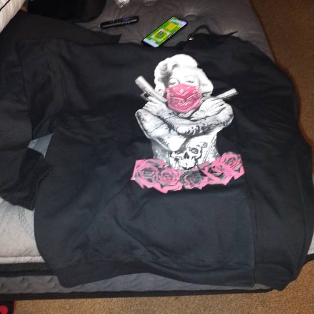 Marilyn Monroe Gangster Guns With Roses Black Hoodie