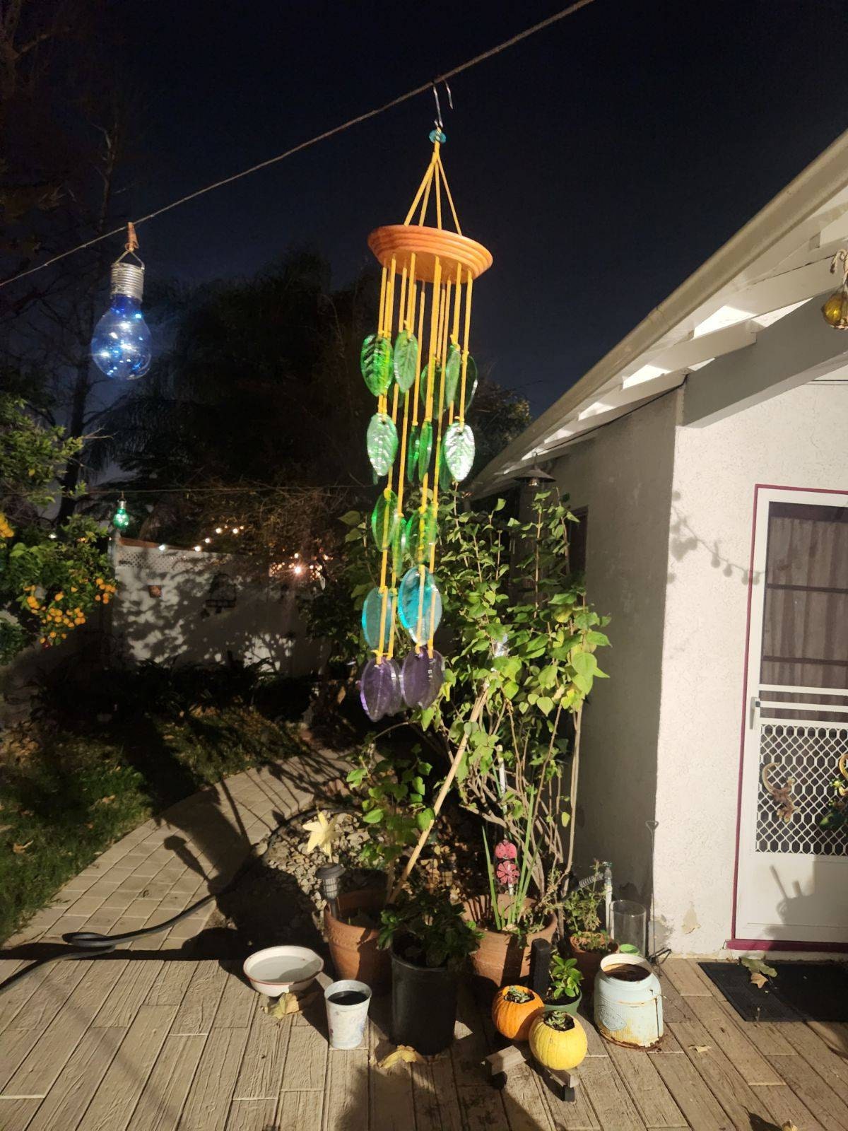 Rainbow colored Glass Leaves Wind Chime, Free Shipping.  Personalized Card on Request. Gift for  Mother. Father, Mom or Friend. Upcycle Art.