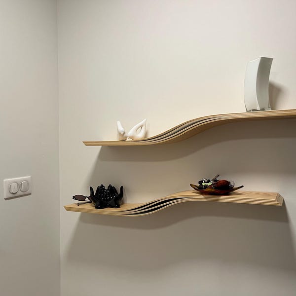 Curved Floating Shelf Wall Mounted, Modern Walnut Hanging Design ...