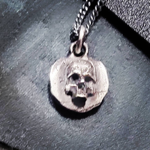 Man's Necklace Skull Memento Mori Stone Pendant in Oxidized Sterling ...
