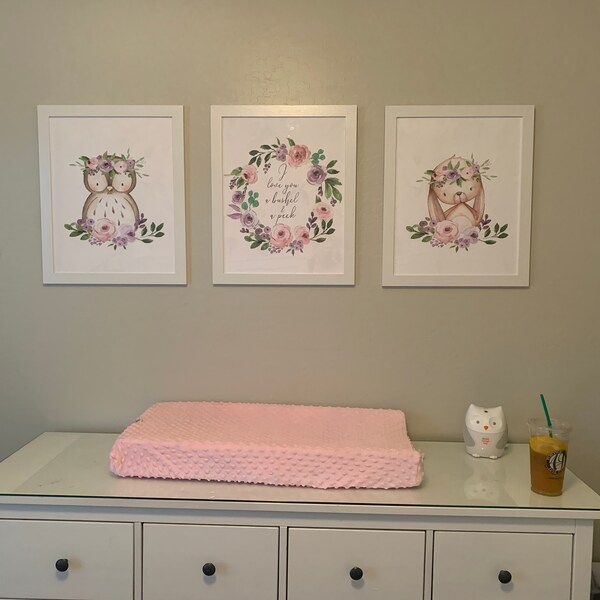 Set of 3 Purple Girls Nursery Decor Wall Floral Prints Lavender Baby ...
