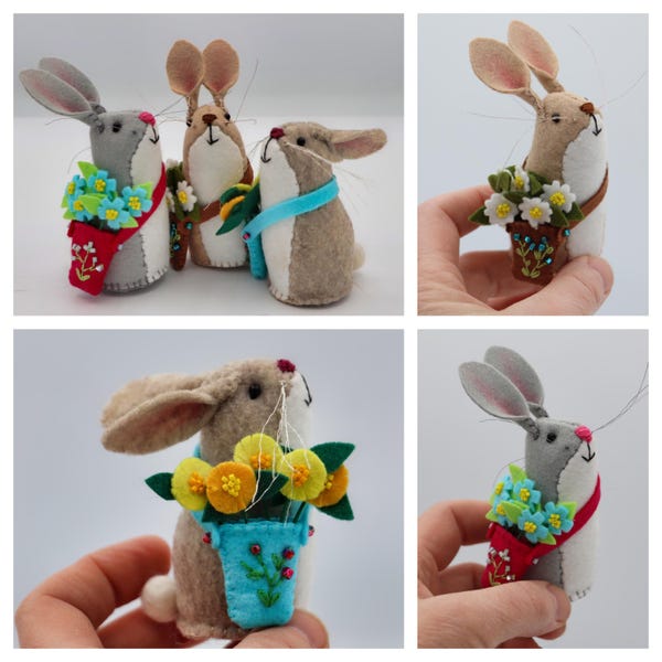 PDF PATTERN FILES Flower Bunnies - Felt Sewing Pattern - Rabbit - Bunny ...