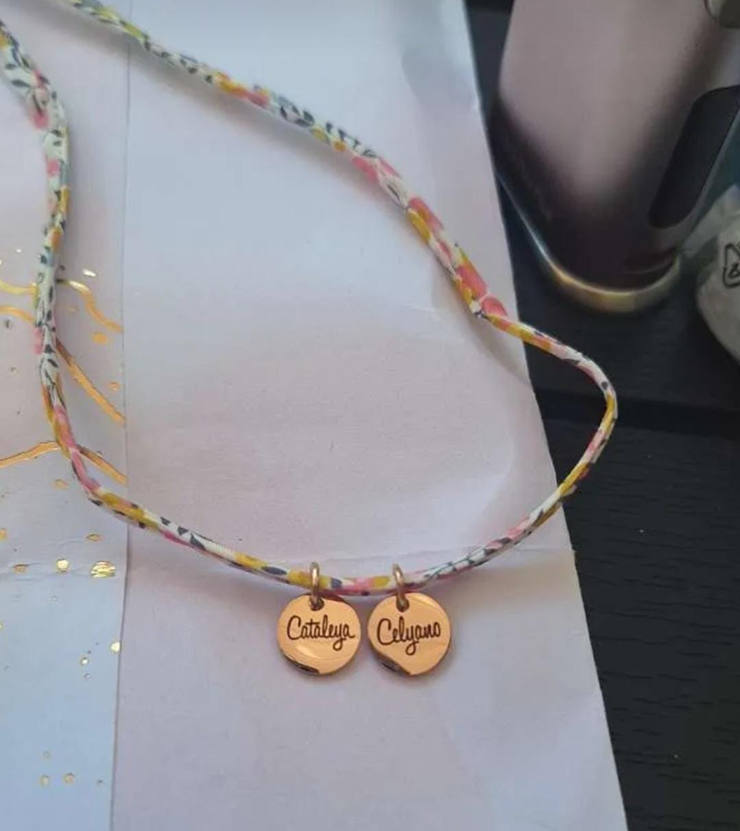 Personalized bracelet, 2-turn liberty cord with engraved medals and charm, Gift for Mom, Grandma, Godmother, Birth jewelry, Christmas gift