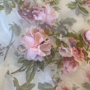 3D Pink Chiffon Floral Lace Fabric Organza Fabric Exquisite